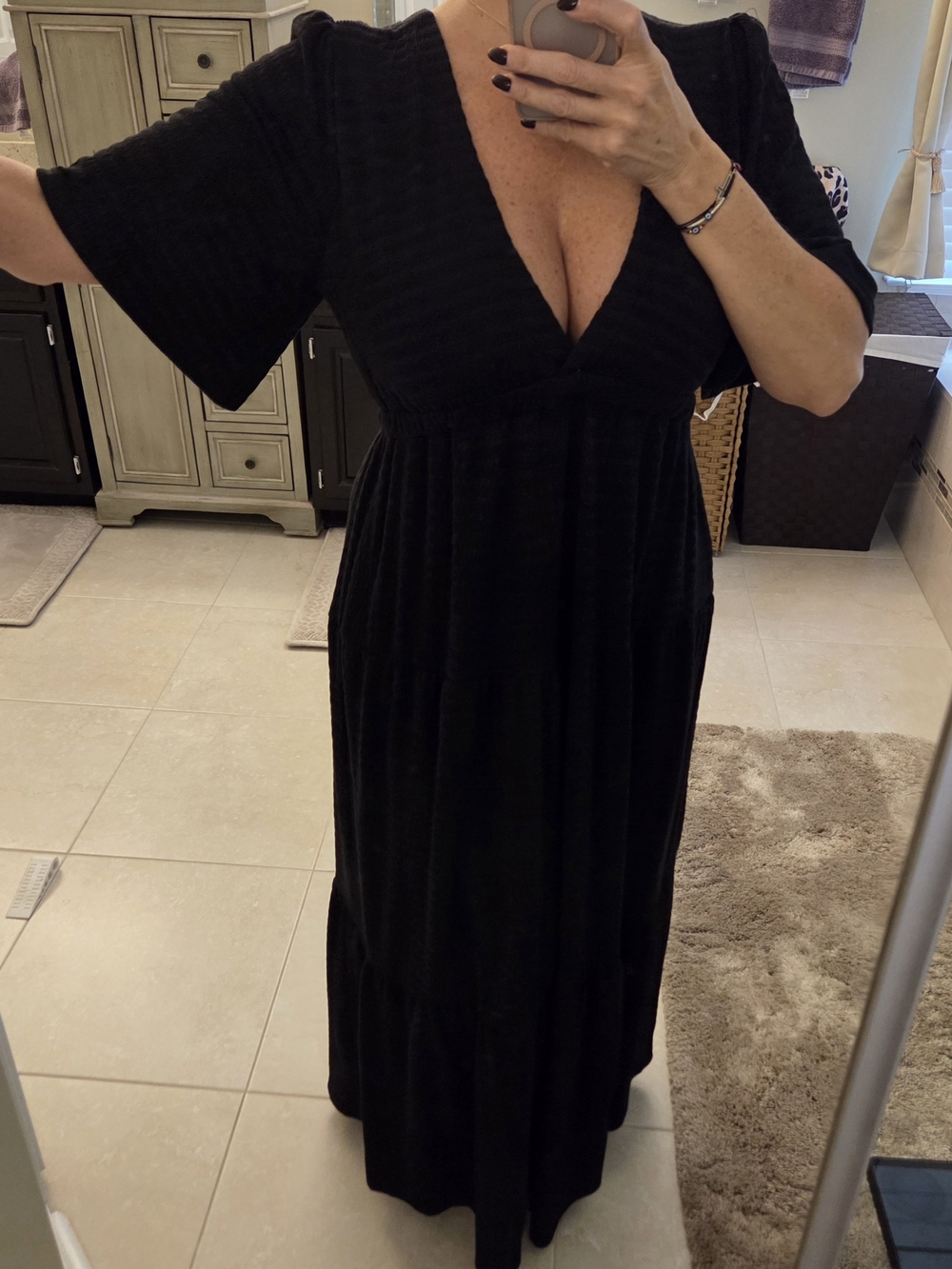 Veronica M Black Kimono Sleeve V-Neck Maxi Dress